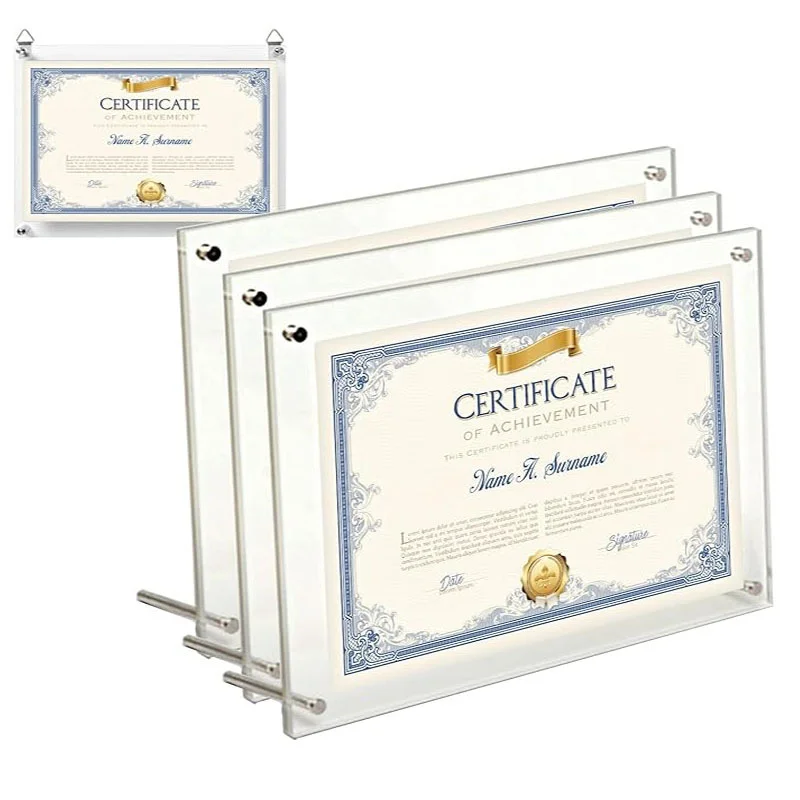 Customized A4 A5 A3 Tabletop Acrylic Certificates Document Display Stand Wall-mounted Clear Acrylic Picture Frame