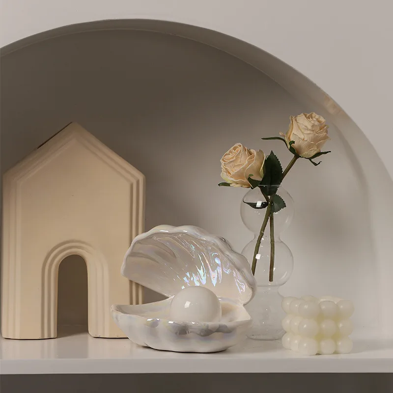 Pastel Aesthetic Home Decor Set Clam Shell Tray Bubble Candles Speckled Mug Pleated Lamp Neutral Tone Modern Shelf Styling