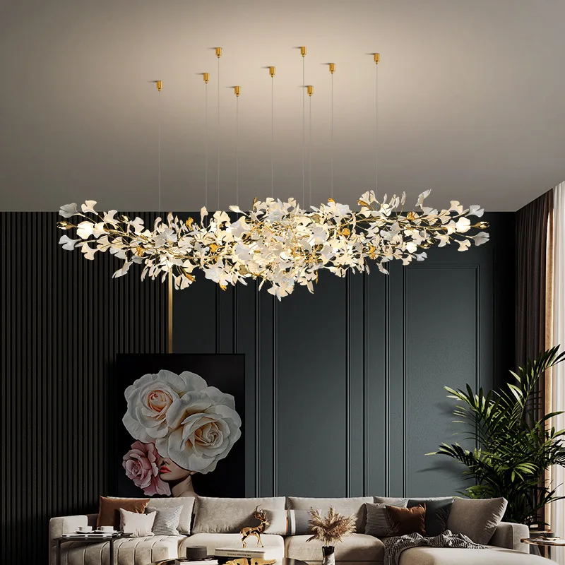 Designer Restaurant Chandelier - Artistic Ginkgo Leaves Chandelier Living Room of Villa - Hotel Lobby - Banquet Hall Chandelier
