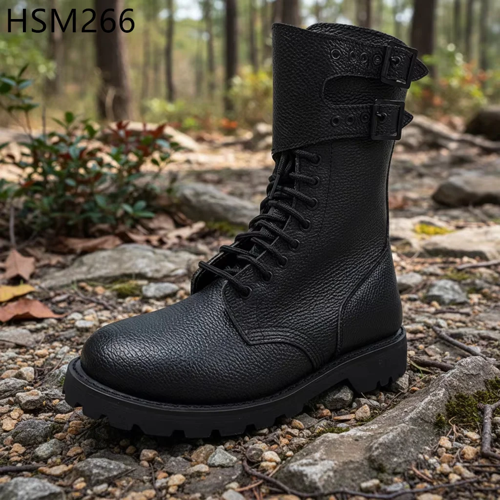 ZYF,French Style Two Metal Buckle Straps Design Combat Boots Rugged Ground Anti-moist Goodyear Rubber Sole Tactical Boots HSM266