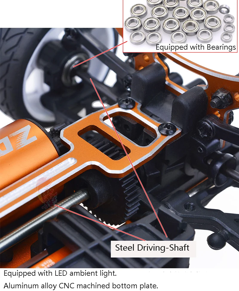 Remote Control Chassis High-speed 4WD RC Car - Metal Alloy Chassis with LED Lights
