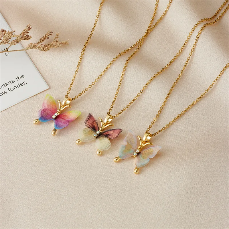 Colorful Butterfly Pendant Necklace - Adjustable Bohemian Clavicle Chain, Acrylic & Alloy, Gift With Card