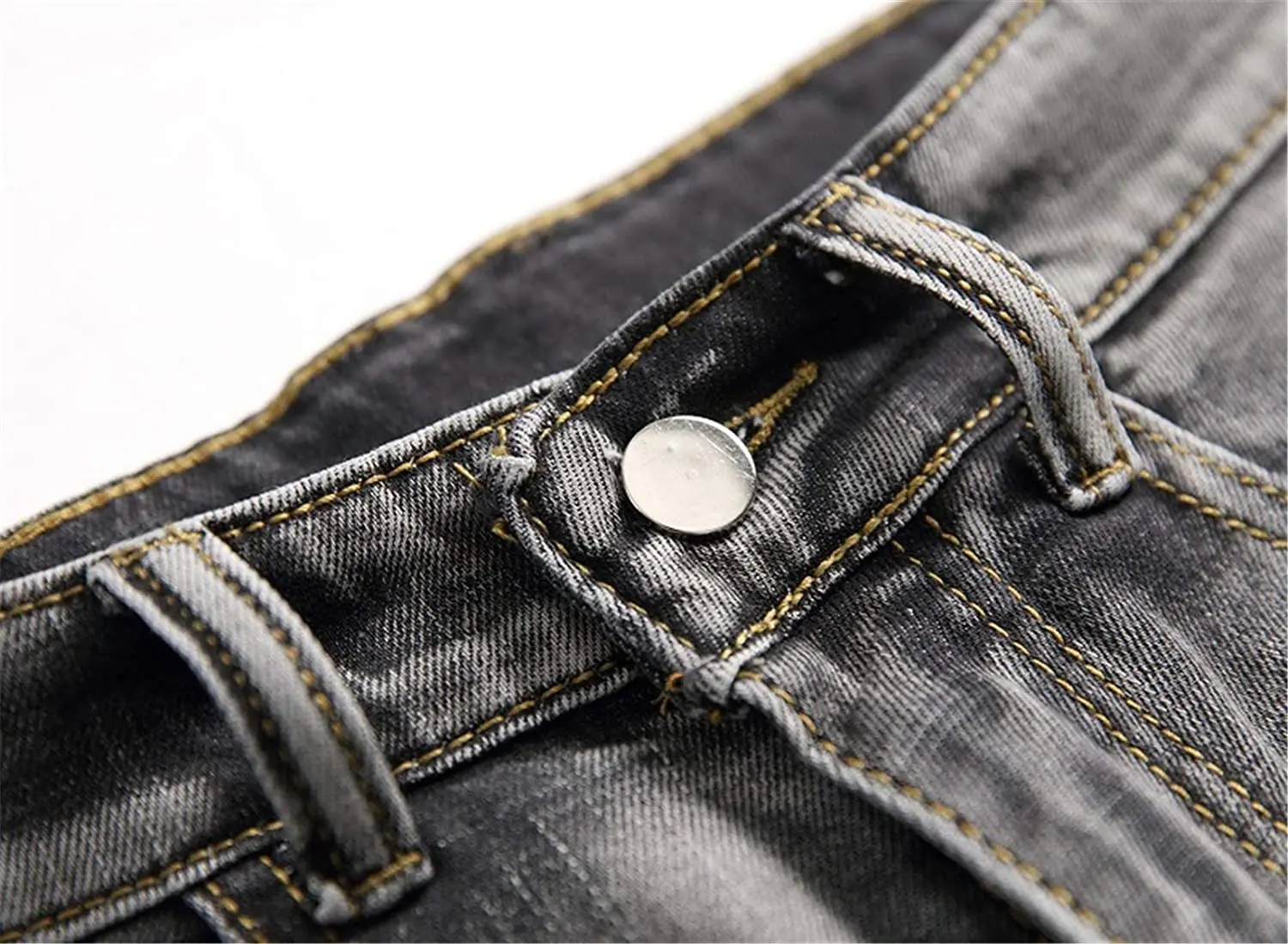 Ripped Gray Slim Fit Denim Shorts For Men Knee Length Men's grey Jeans Shorts260_voghion.com