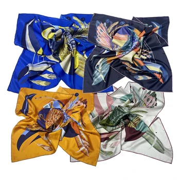 Custom digital printed head silk hair scarf bandana designer wholesale satin silk twill scarf women printing square scarves