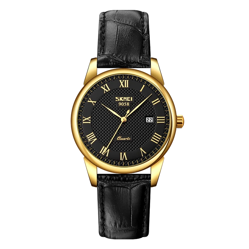 Skmei 9058 Luxury Quartz Watch for Couples - Custom Logo Leather 