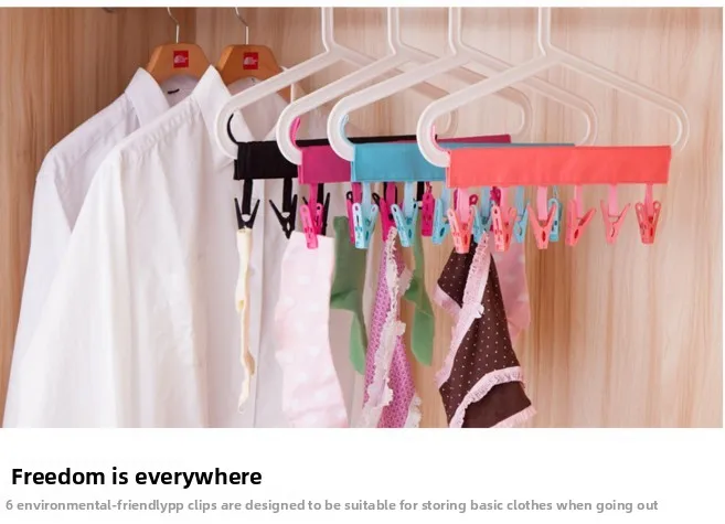 product custom waterproof oxford cloth travel hanger 6 clip fabric foldable hanging rack for hats socks underwear bathroom hotel closet-2