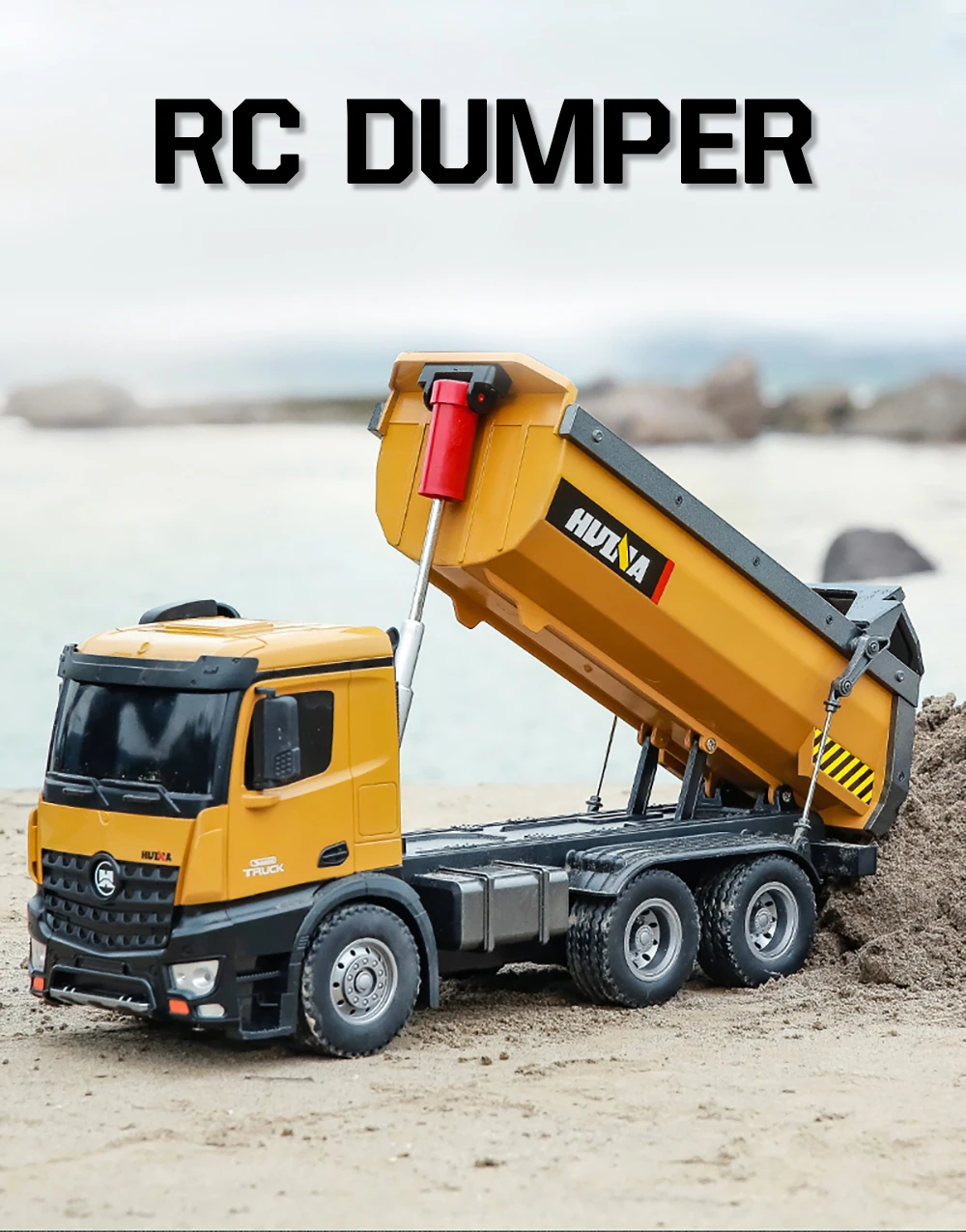 HUINA 1573 1/14 10CH RC Dumping Truck 2.4GHz Toys Remote Control Dump Self-Discharging Engineering Truck LED Light RC Truck Toy