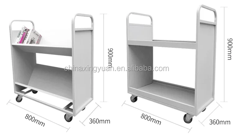 Xingyuan Factory Price Metal Library Bookshop Book Trolley 3 Layer Steel Library Mobile Book Cart