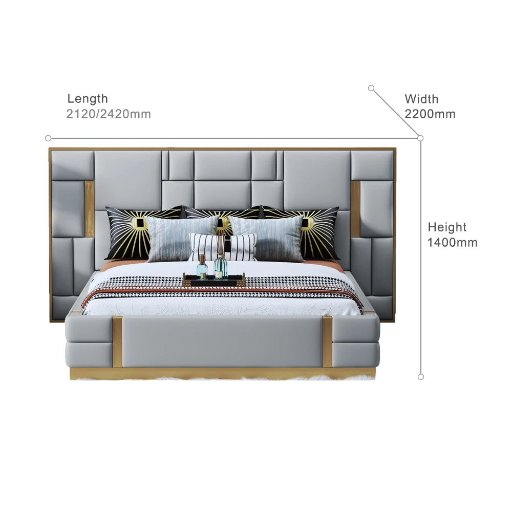 Luxury Italian Design Leather Grey Headboard King Size Queen Size