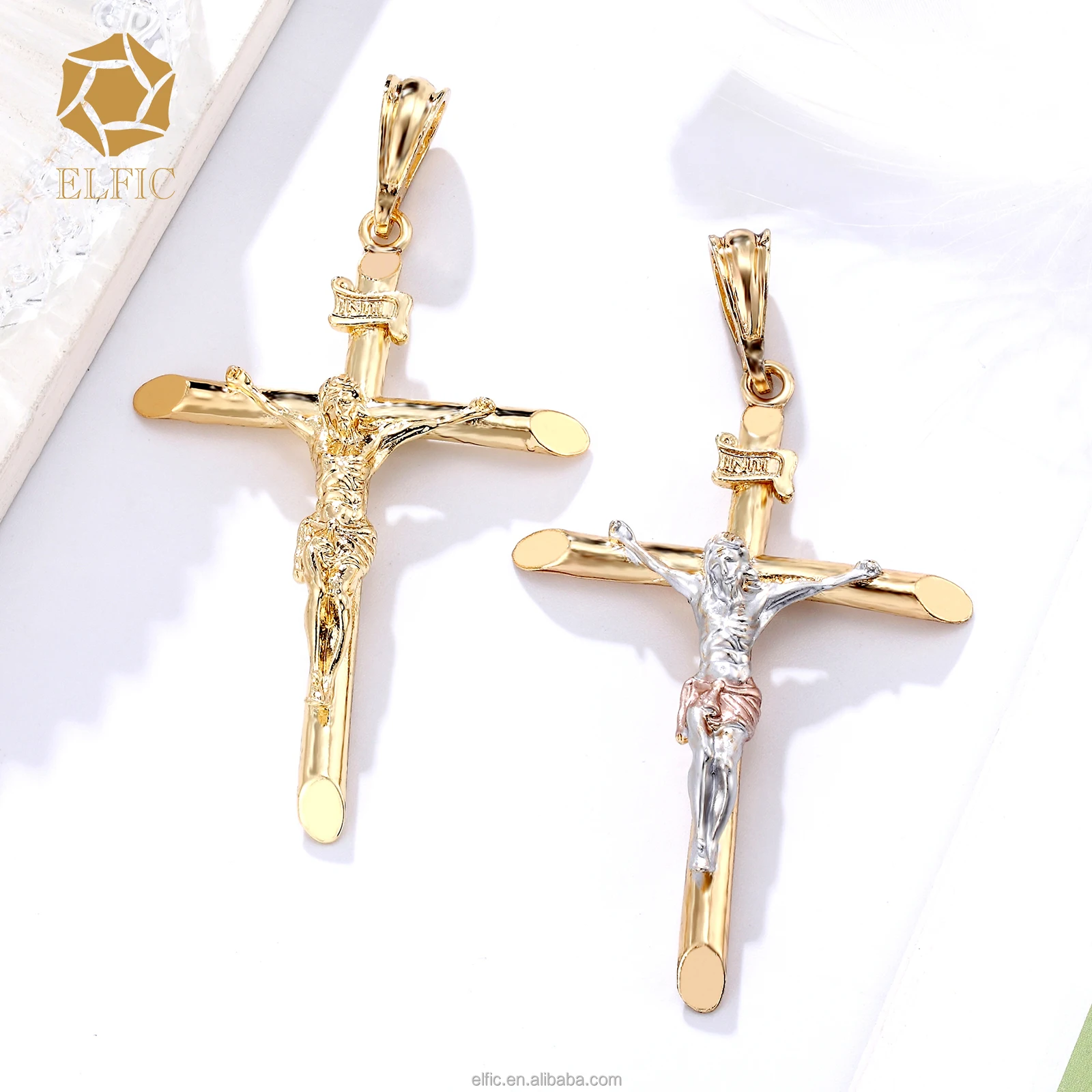 Elfic Fashion Jewelry Necklace Christian Pendant,hot Sale 14K Gold Plating Cross Pendant