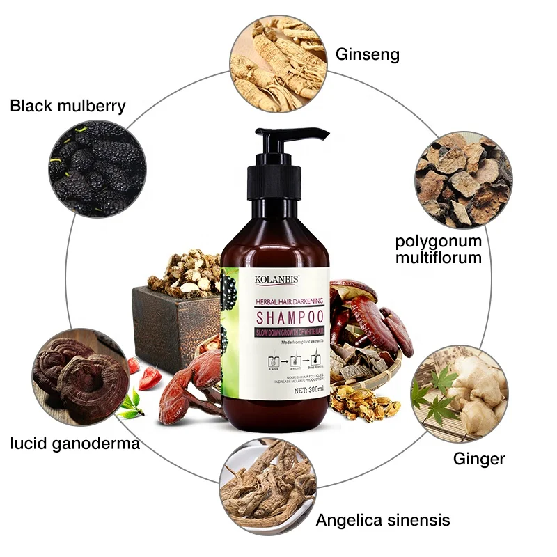 KOLANBIS оптовая продажа, шампунь He Shou Wu из горца многоцветкового экстраксата для ухода за седыми волосами