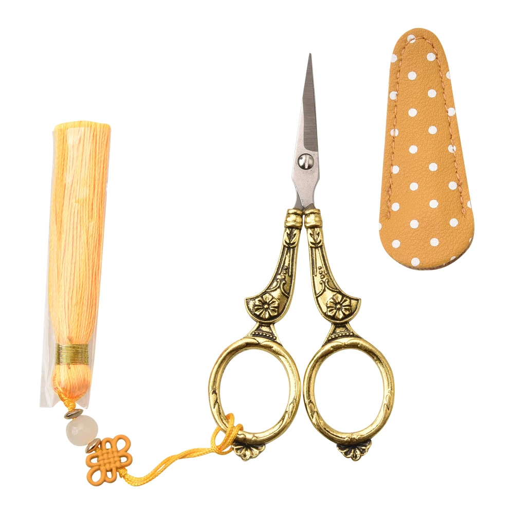 11*5cm Stainless Steel Embroidery Scissors Floral Designer Vintage Scissors With Leather Cases
