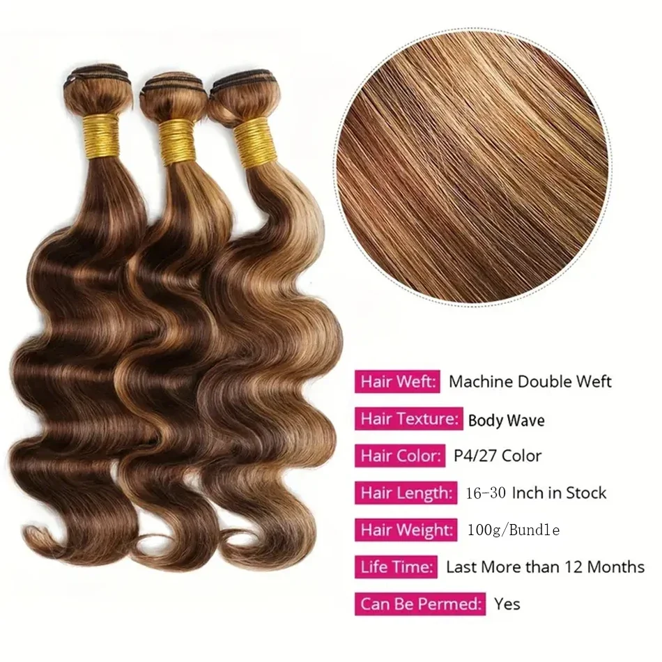 P4/27 Evidenziare Body Wave Bundles Ombre Blonde Human Hair Extensions Brasiliano Remy Tessitura_voghion.com