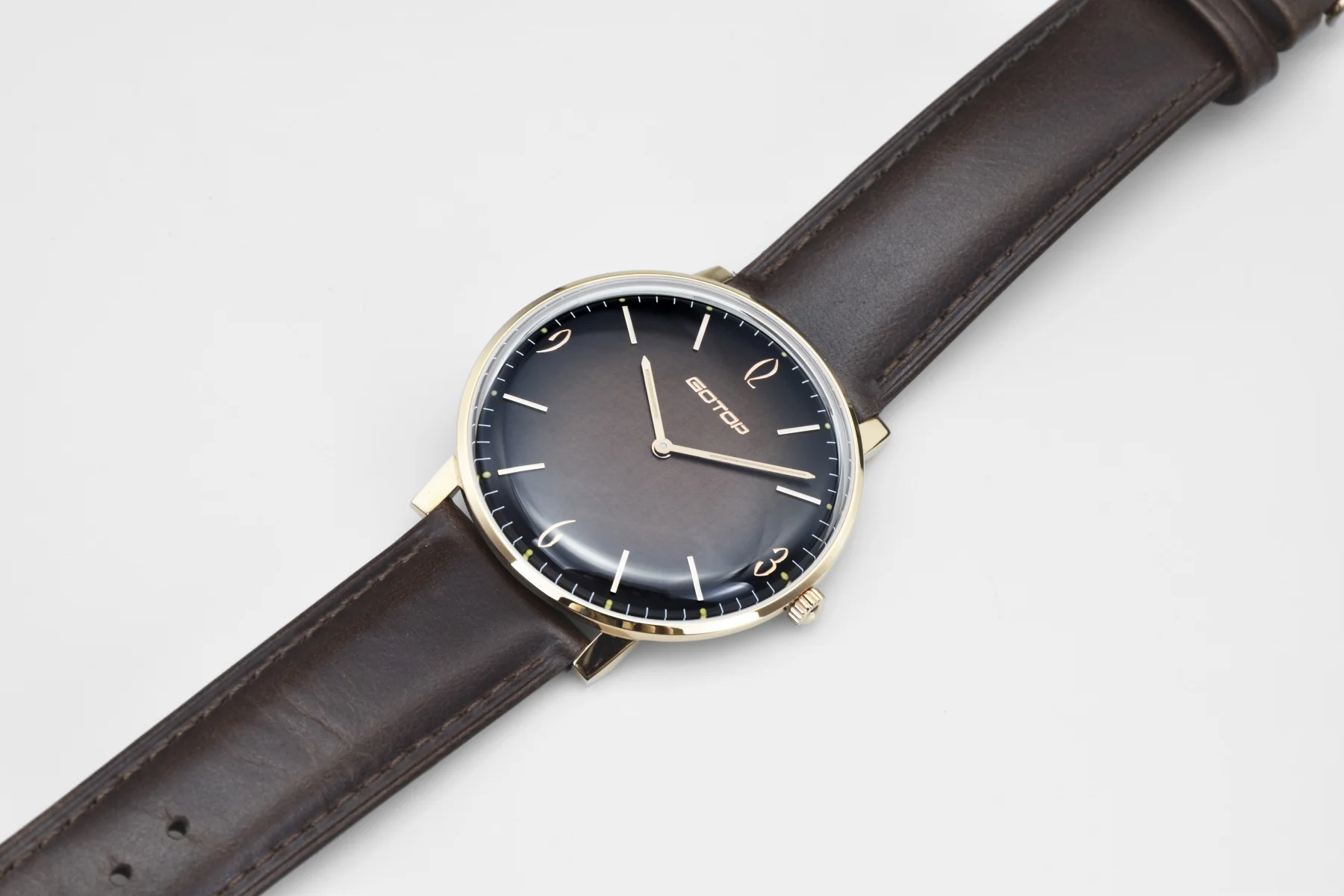 Leopard Eye Dial Gradient Genuine Leather Strap Vintage Mens Quartz Watch