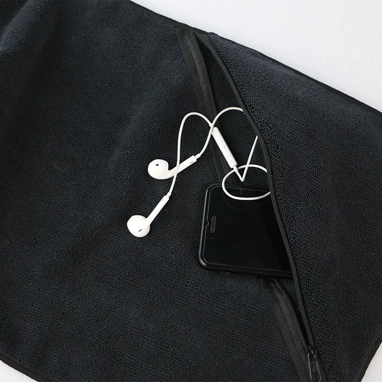 High Quality Custom Microfiber Sports Towel for Gym Golf Travel-Super Water Absorption Zipper Pocket Printed Personalization factory