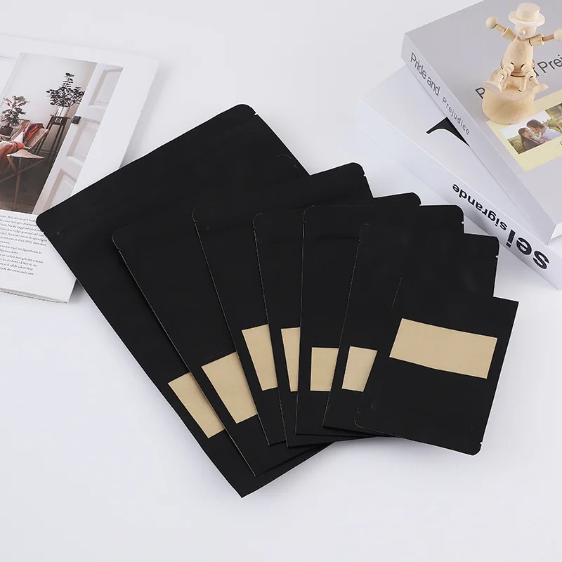 100g 250g 500g 1kg Biodegradable Stock Flat Bottom Brown Kraft Paper Aluminum Foil Coffee Bags With Valve and Ziplock