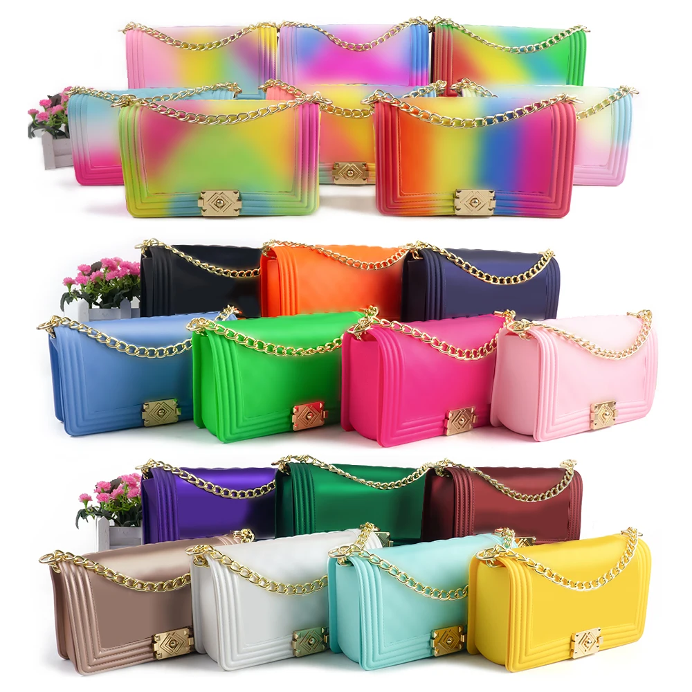 Hot Sell New Style Pvc Ladies Jelly Purse Handbags Rainbow Jelly