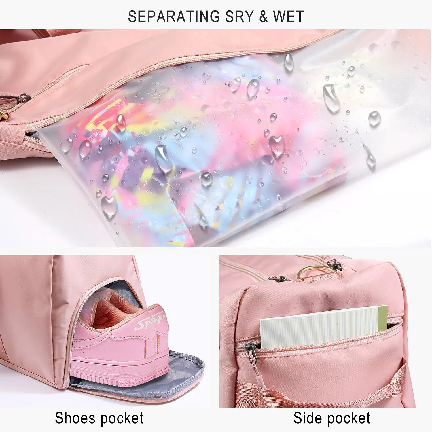 Wholesale Nylon Canvas Large Capacity Overnight Travel Bag Custom logo pink Waterproof Weekend Sports Gym Duffle Bag for Women
