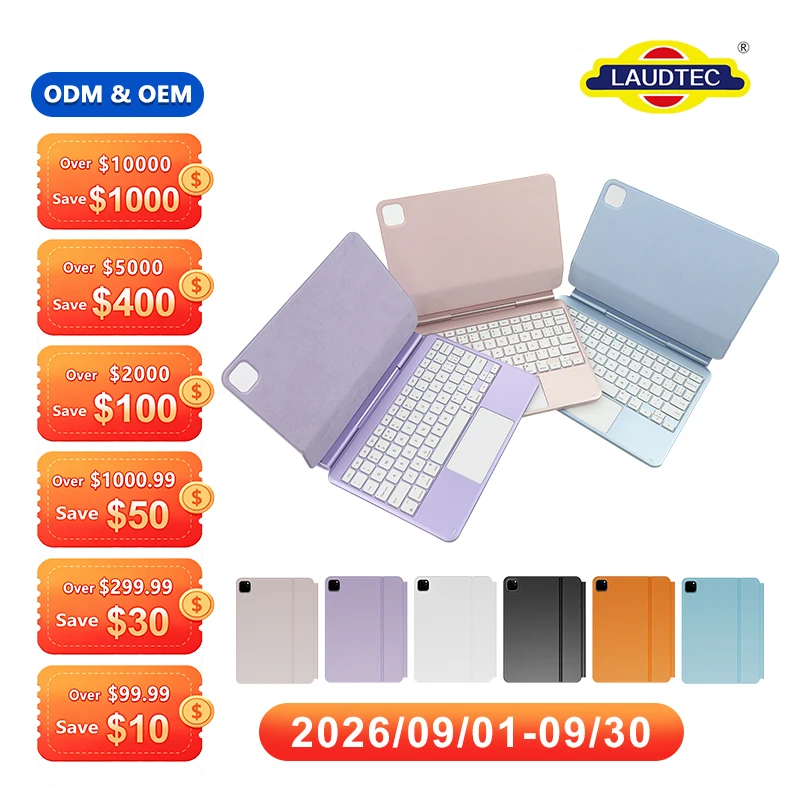 Laudtec: Entrega mundial. Funda con teclado magnético de aluminio para iPad de 10.ª y 11.ª generación. Teclado inalámbrico OEM/ODM con mecanismo de tijera