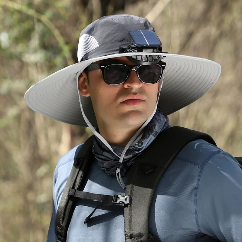 Wholesale Summer UV Protection Breathable Solar Charging Fans Different Colors Wide Brimmed Sun Hats Nylon for Outdoor Work