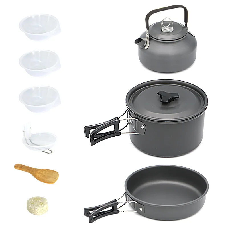 Stainless Steel Camping Cookware Mess Kit Non-Stick Pot Pan Set Lightweight  Pots And Pans Set