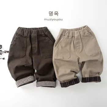Autumn and Winter Children's Clothes Cotton Fleece Baby Pants Thick Warm Pant for New Unisex Casual Korean Style Kids Pants