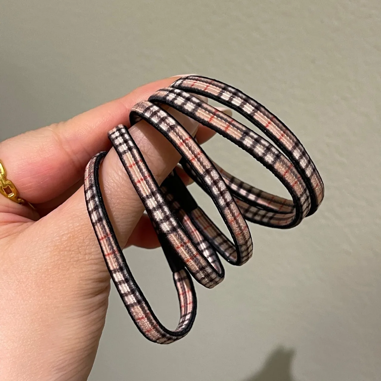 6mm Wide Flat Leopard Prints Khaki Hair Scrunchies Plaid Elastic Hair Bands Top Elasticity Ponytail Holder Hair Ties for Girl