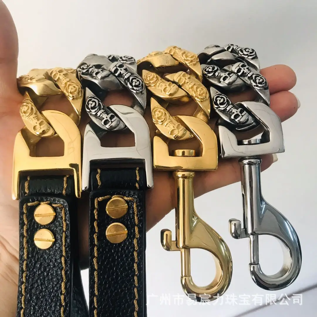 New Style 32mm Pet Big Hip Hop Leads Chains Kit Dog Collars Choke ...