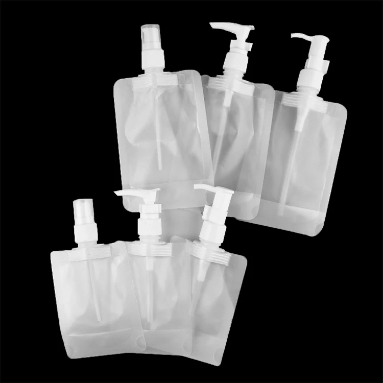 Portable Custom logo Printed 50ml 100ml 200ml Refill Body Lotion Spout Nozzle Spray Pump Pouch