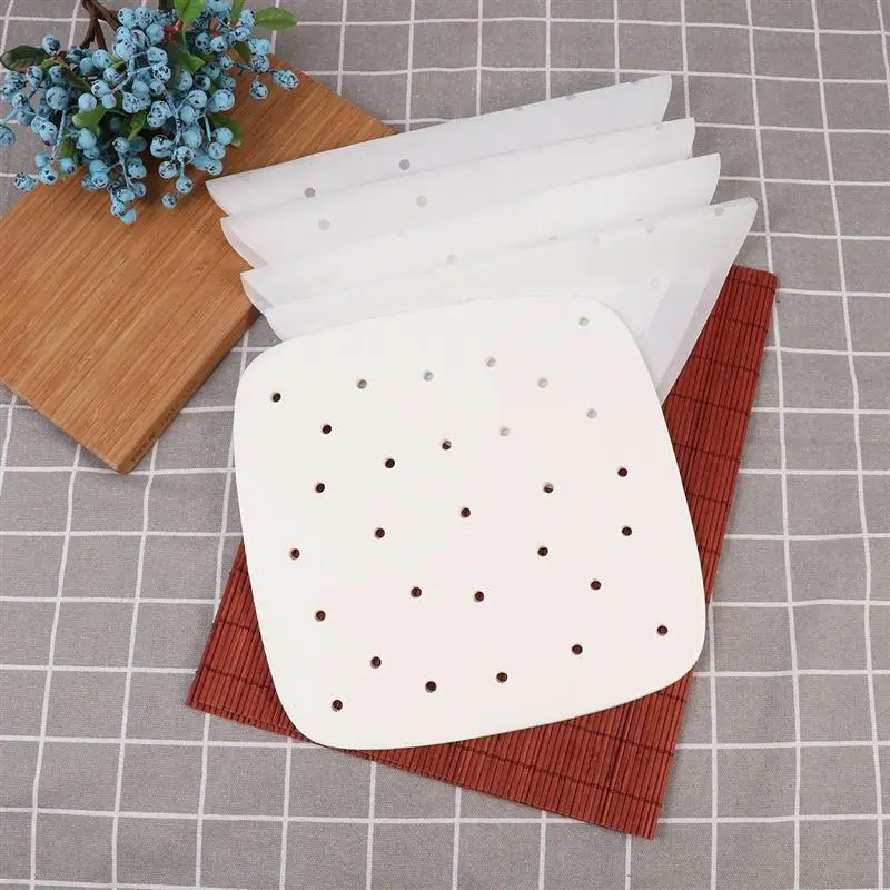 Premium Perforated Parchment Air Fryer Paper Liners 8.5 inch square Non Stick Steamer Paper