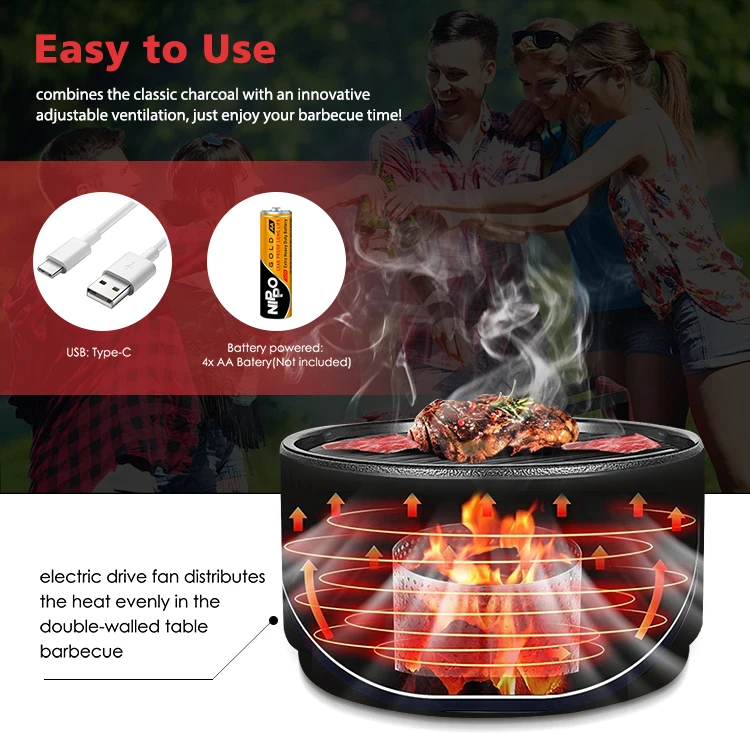 Portable Smokeless Charcoal Electric Grill