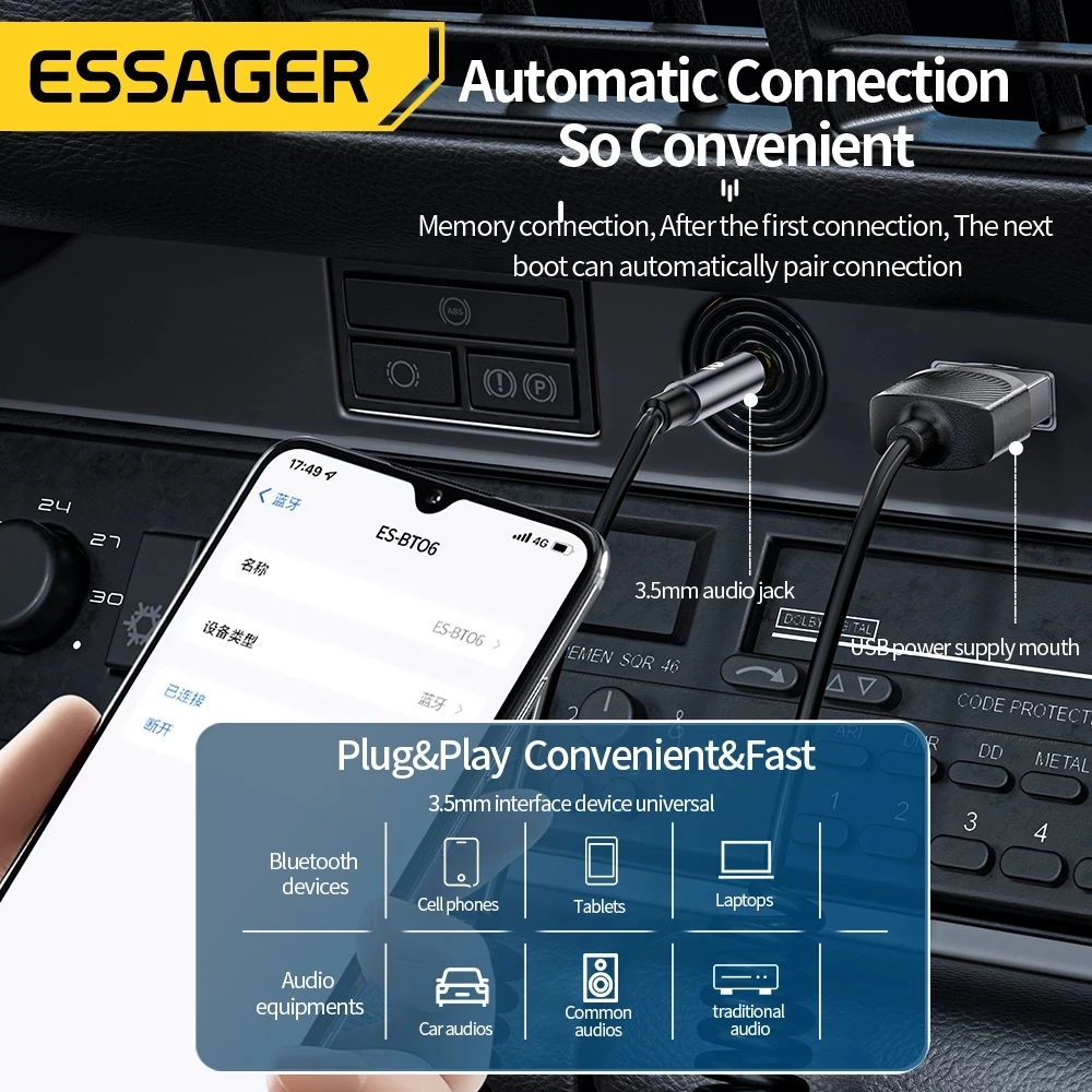 Esager USB синий зуб Aux адаптер ключ до 3 5 мм Джек аудио беспроводной автомобильный комплект громкой связи Bluetooth для автомобиля стерео приемник