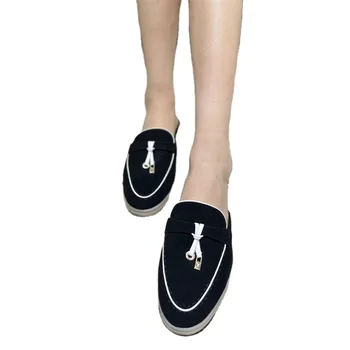 Spring autumn style black white stitching color Baotou slippers  casual shoes flat ladies sandal summer women slippers