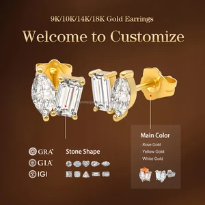 Wholesale 14K Solid Gold Stud Earrings with Moissanite Certified Trendy Design for Women & Children