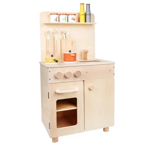 EDULAND Country Style Wooden Kitchen Play Set Parent-Child Toy Refrigerator Simulation Home Kitchenware for Preschool Boys Girls