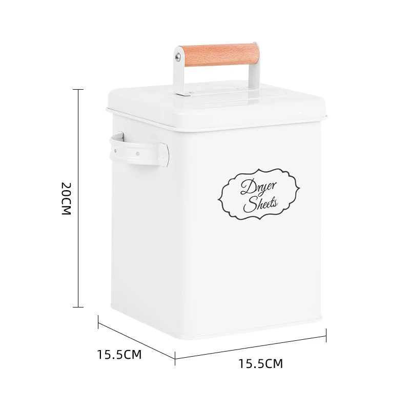 Different Sizes Metal Sealing Square Laundry Lint Bin White Metal Storage Bucket Galvanized Iron with Wood Lid