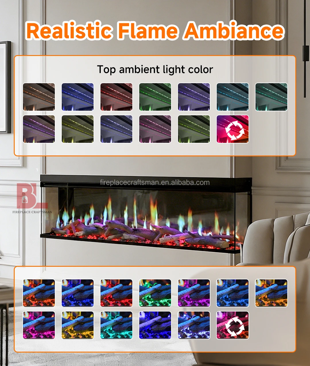 Electric Fireplace, LCD, 3d, Wall - detail 6