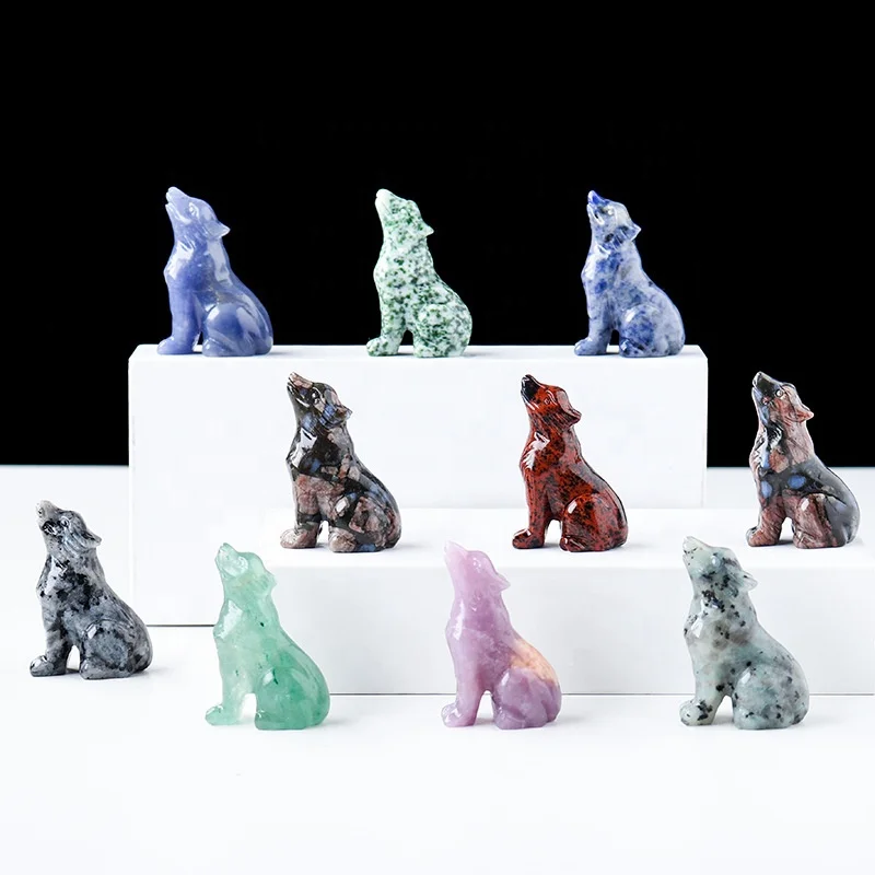 新製品 天然水晶 オオカミの置物 彫刻 原石鉱石標本 ホーム