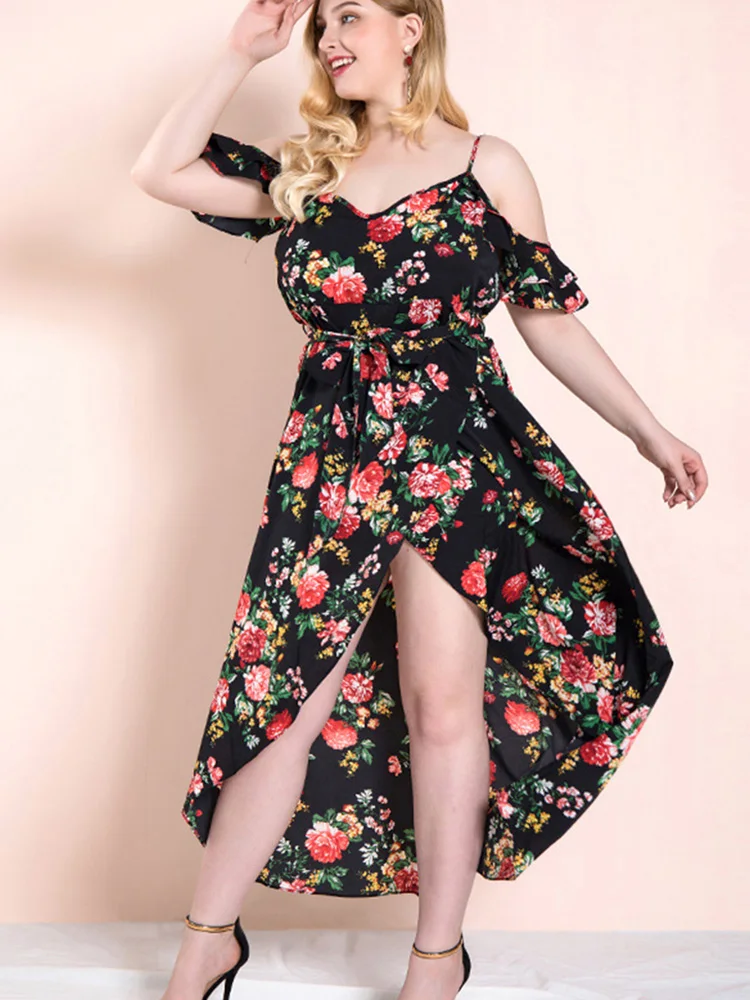 PASUXI Good Reputation Chiffon Digital Print Women Maxi Dress Long Sleeve Plus Size Party Dresses