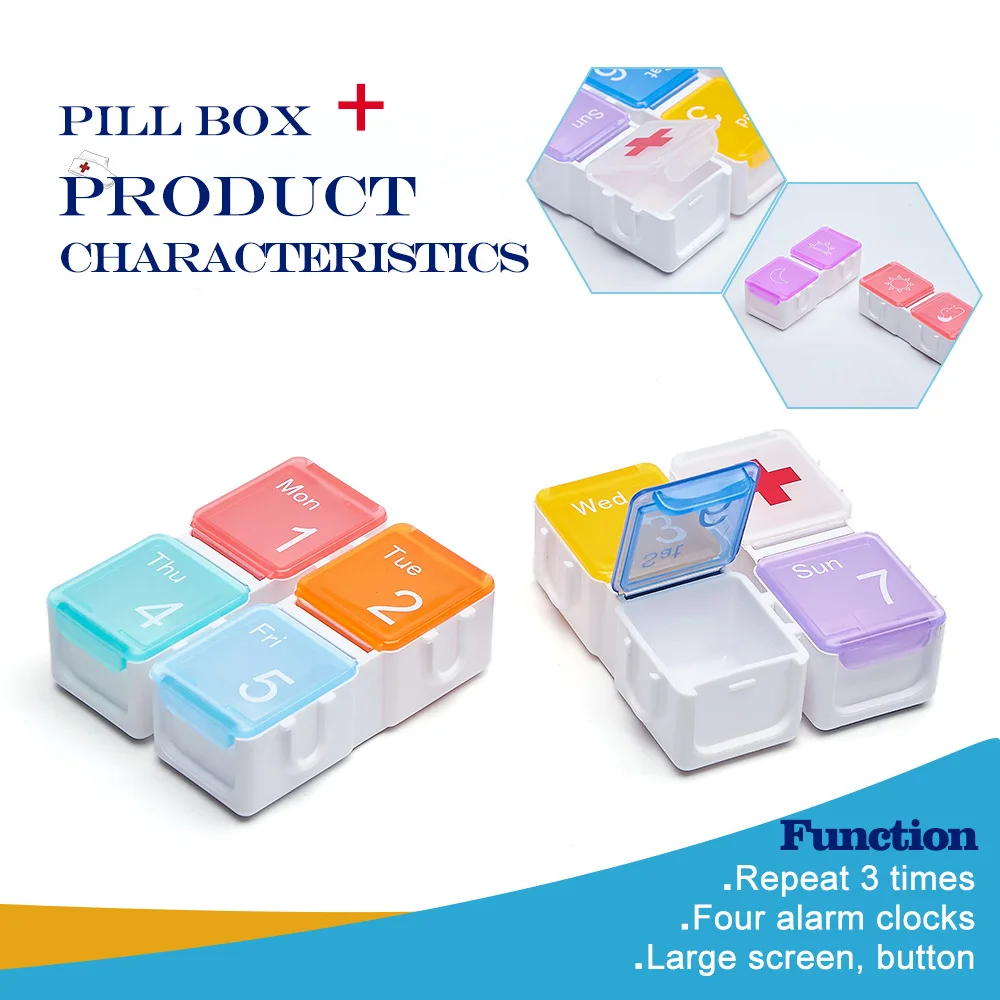 New 2024 Bpa Free One Week 14 Compartment Pill Box With clear Electronic Timer Vitamin Fish Oil Supplement Organizer