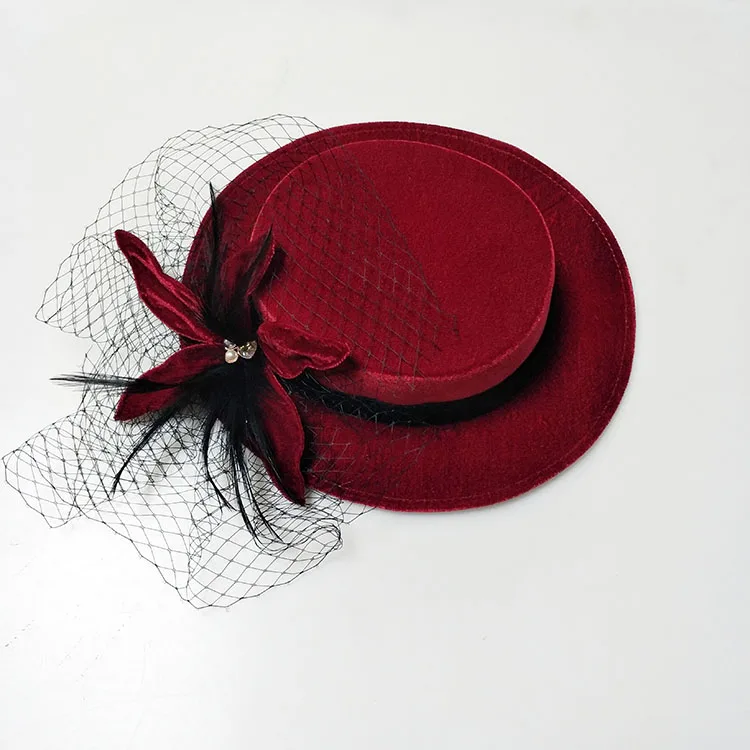 RUBINAMillinery Deep Red Straw Pillbox Hat with Velvet Bows and Birdcage Veil - Red Fascinator Hat - Red Cocktail Hat - Red Wedding Hat - Red Hat with Veil