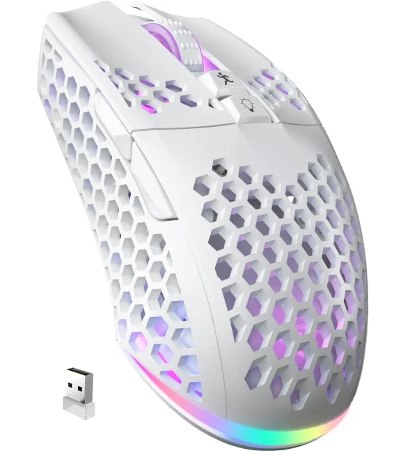 Programmable White Mouse Wireless Lightweight RGB Honeycomb Design Wireless Chargeable