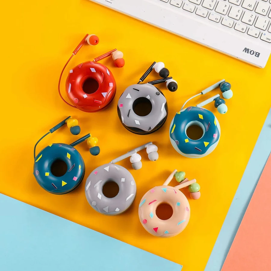 Wired Cable Earphones Cute Macaron Headphone Donuts Case Earphone Kids Headphones In Ear Stereo Earbuds