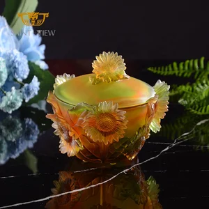 2026 Best Selling Crystal Glass Sunflower Sugar Jar Desk Ornaments Office Decoration