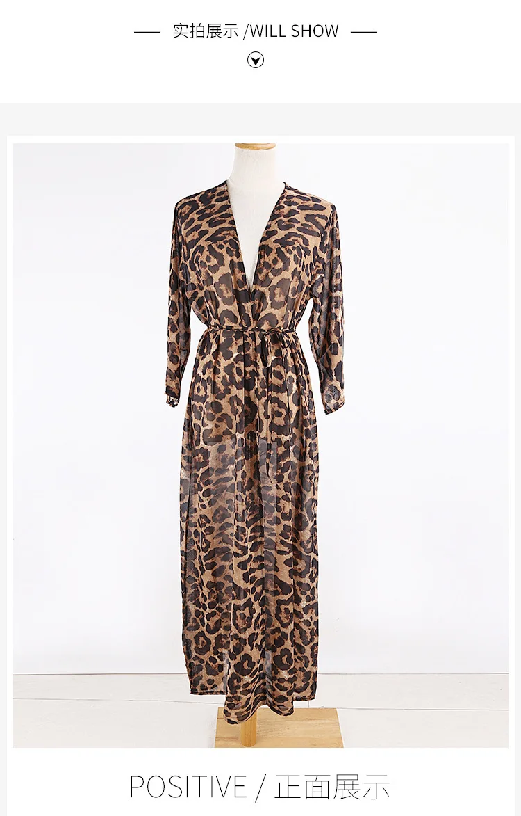 Custom Leopard Print Chiffon Open Front Long Cardigan Kimono Robe - Buy ...