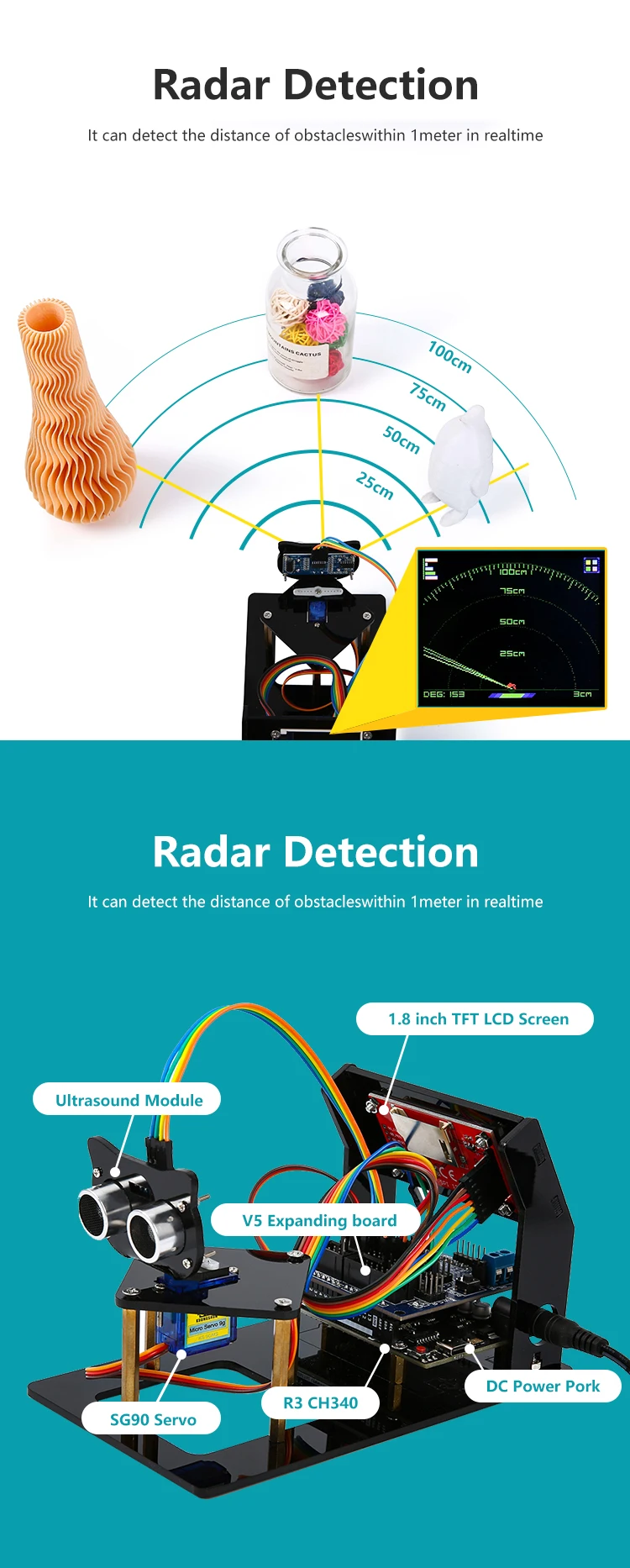 KUONGSHUN Simulation Ultrasonic Radar Sensor Module for Arduino