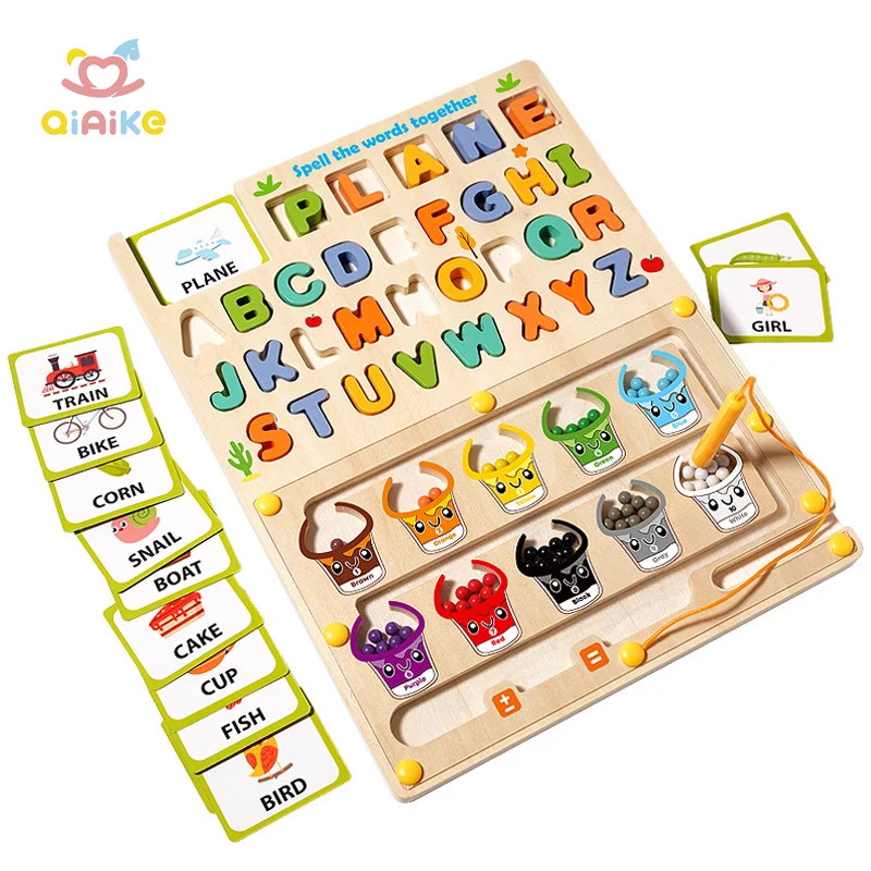 2025 New Children's Wooden Bead Maze Game Early Education Learning Toy Words Spelling Maze Fun Educational Toy