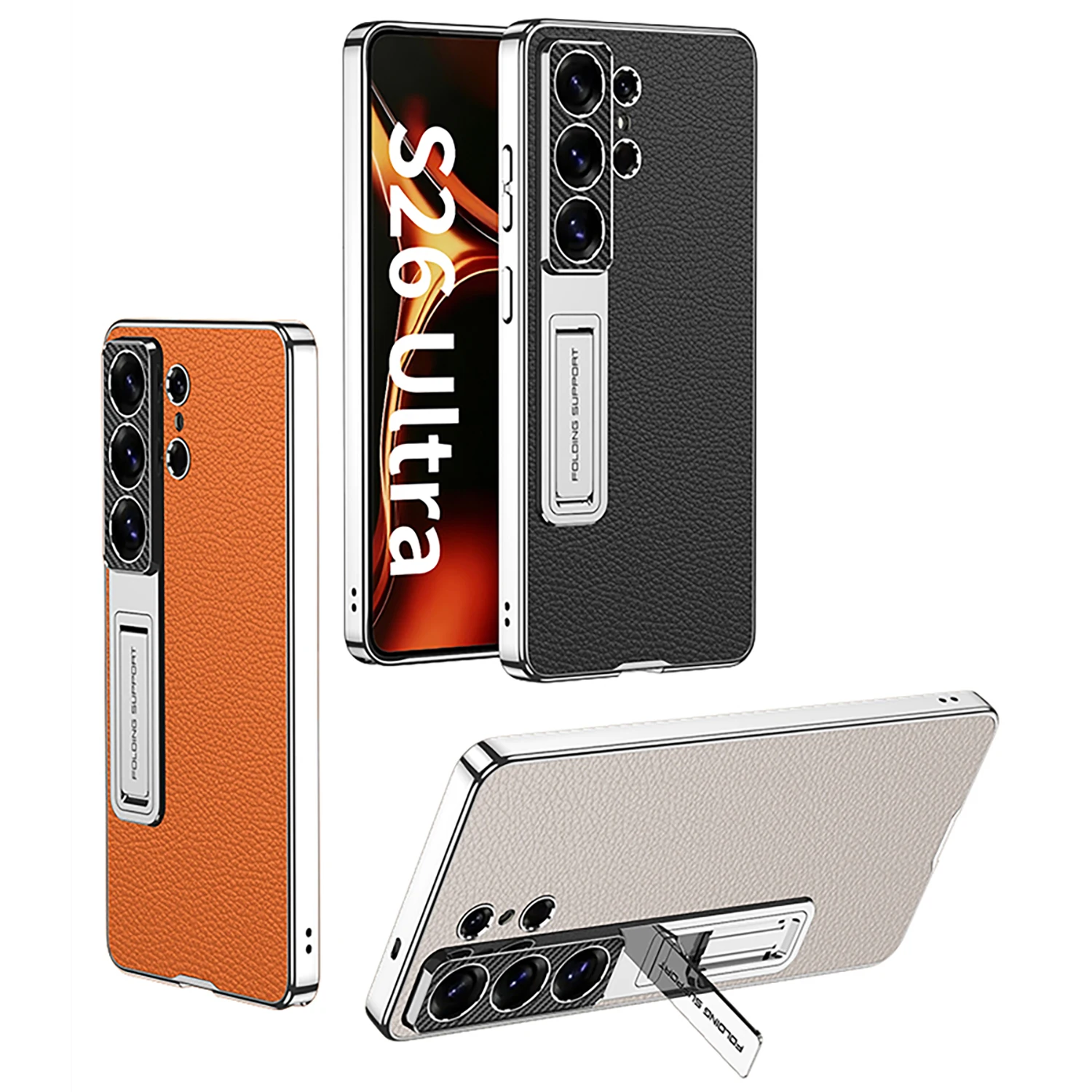 For Samsung Galaxy S26 S25 Ultra Case S24 ultra S26 Original GKK plating leather stand phone Cover case with kickstand