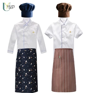 Men's Professional Restaurant Chef Clothing Short Sleeve Kitchen Cooking Work Uniforms Catering Waiter Overalls Outfit Coats