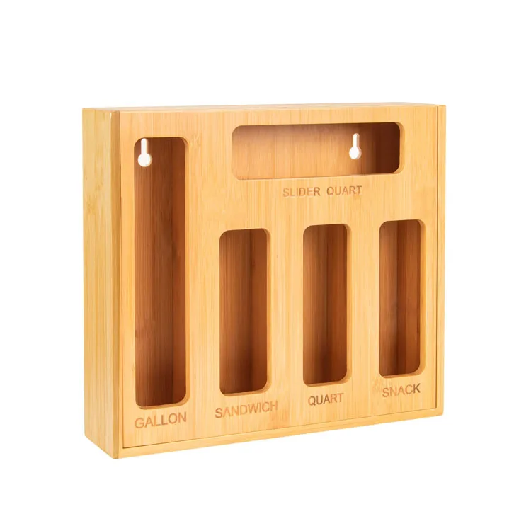 Bamboo Bag Storage Organizer for Kitchen Drawer, Compatible with Gallon, Quart, Sandwich and Snack Variety Size Bag